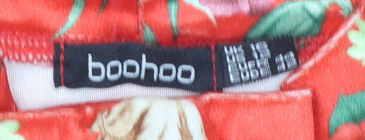 Boohoo Women’s Red Floral Bodycon Dress Size 12