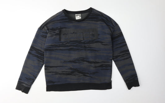 Additional front view of adidas unisex black camouflage sweatshirt, size 14