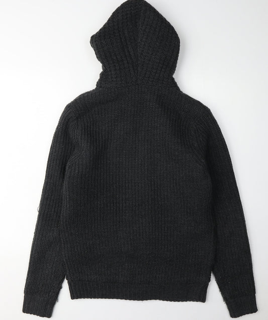 Threadbare Men's Black Full Zip Cable-Knit Hoodie S