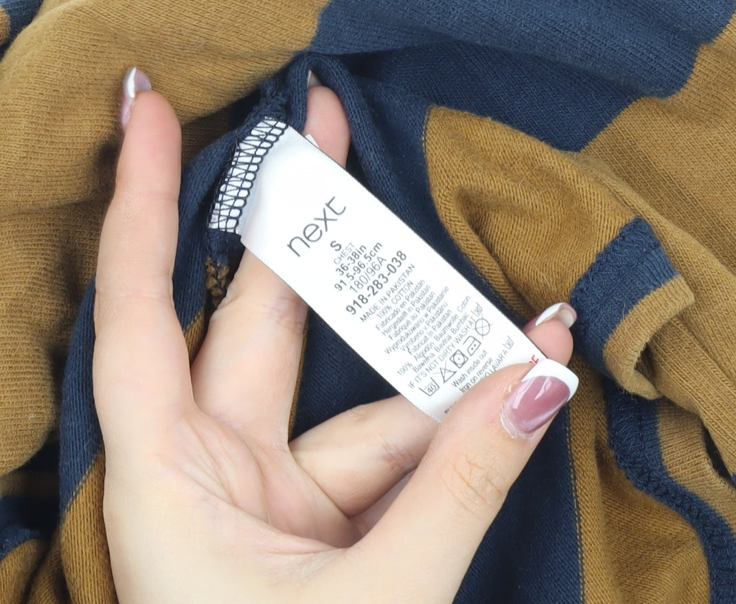 Next Men's Brown/Blue Striped Polo Shirt, S