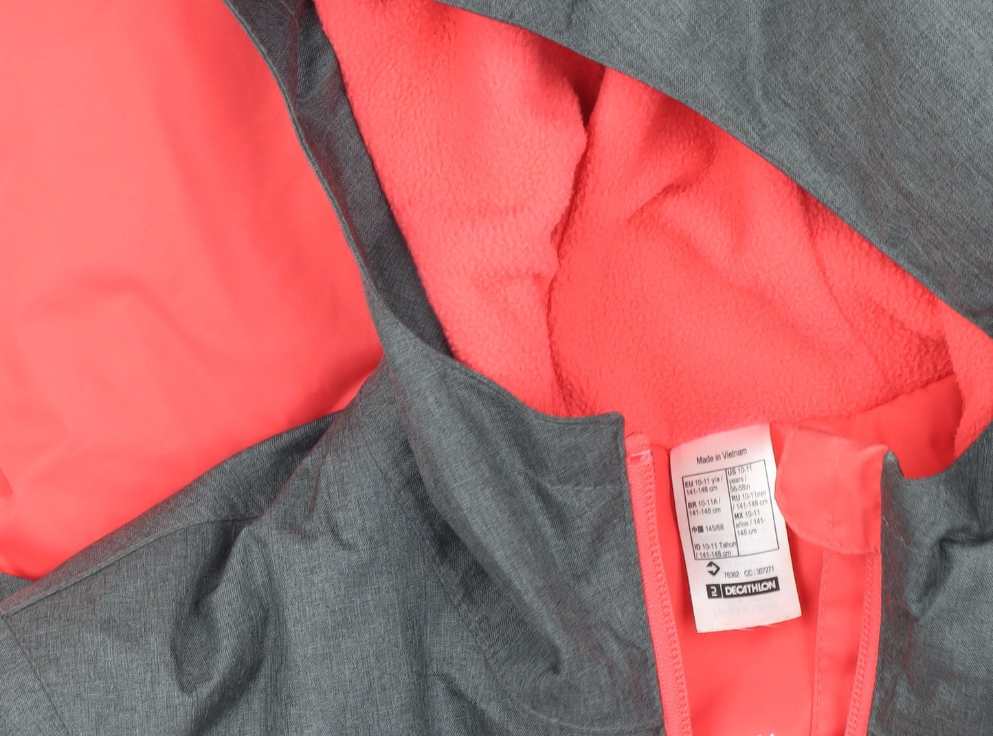 Quechua Girls Red and Grey Puffer Jacket, Size 10-11 Years