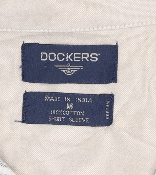 Dockers Men's Beige Striped Short Sleeve Shirt M