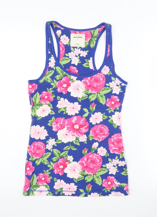 Additional front view of Abercrombie & Fitch Teens Blue Floral Tank Top XL
