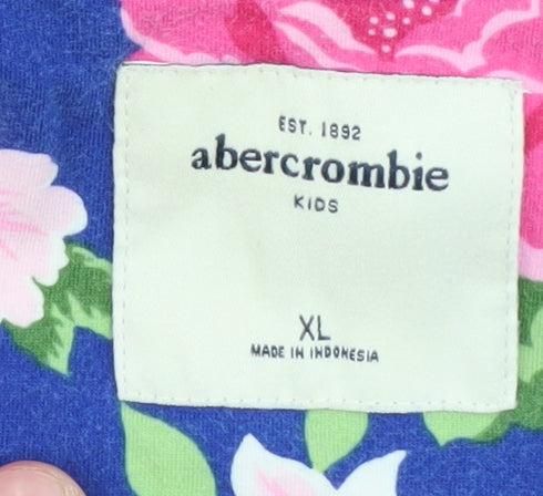 Brand and care label for Abercrombie & Fitch Teens Blue Floral Tank Top XL
