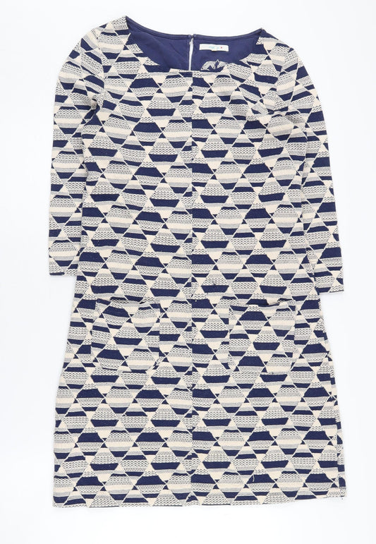 Additional front view of White Stuff Geometric Shift Dress Blue, size 10