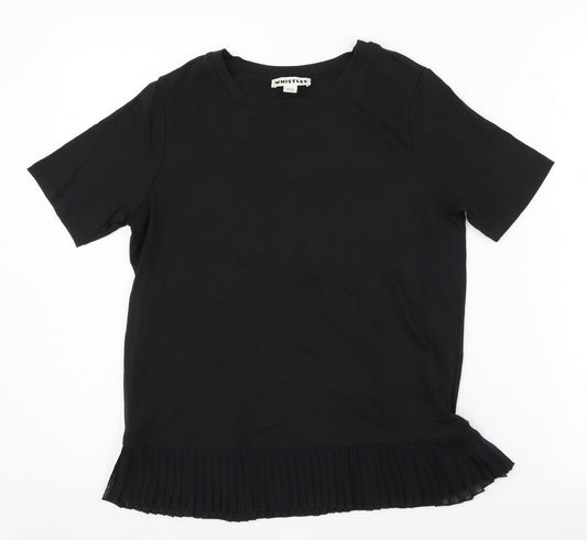 Whistles Women's Black Pleated T-Shirt, Size 6, Casual Chic