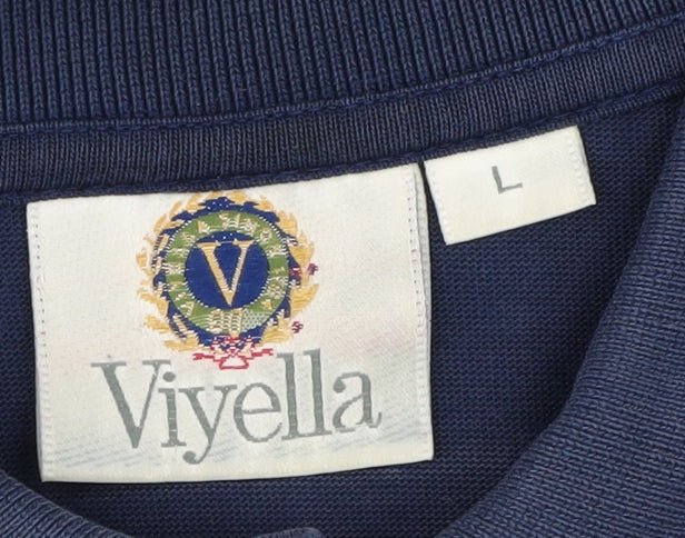 Viyella Men's Blue Polo Shirt Size L Long Sleeve Logo