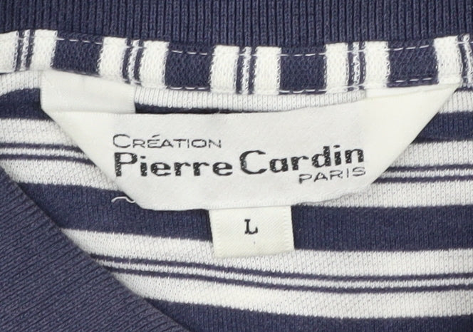 Pierre Cardin Men's Blue Striped Polo, Size L, Casual Style