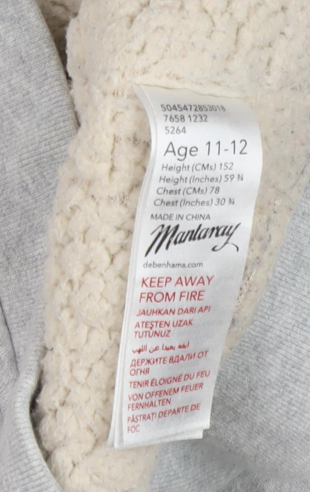 Mantaray Girls Grey Full Zip Hoodie, Size 11-12