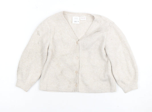 Zara Unisex Baby Beige Cardigan 18-24 Months Knit Cotton Blend