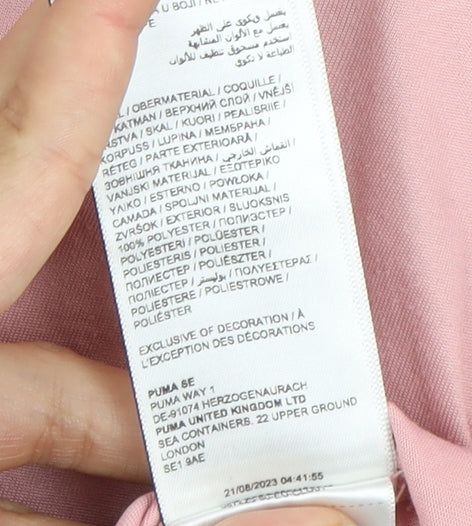 Brand and care label for Puma Women's Pink XL Activewear T-Shirt