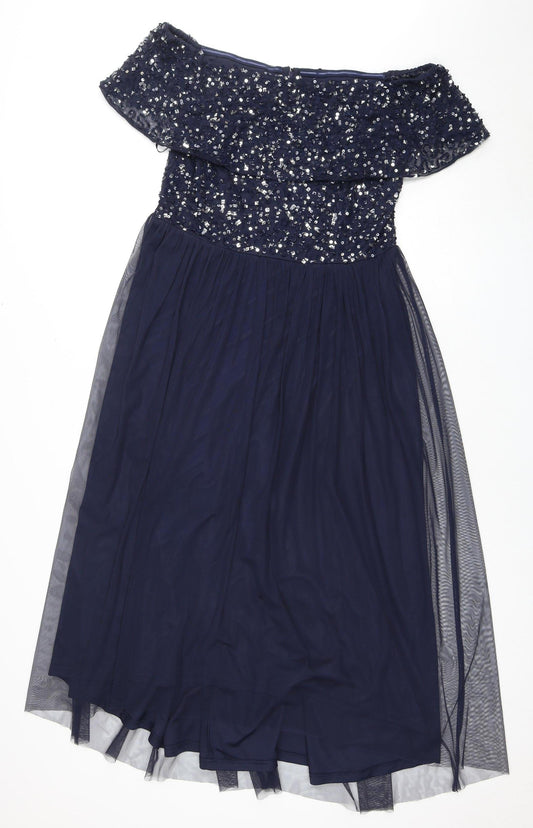 Additional front view of Roman Women's Blue A-Line Sequin Long Dress