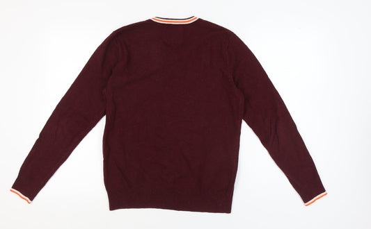 American Eagle Men's Red V-Neck Pullover Jumper S