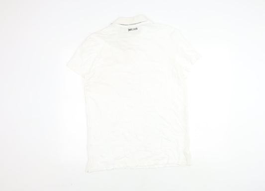 Just Cavalli Men's White Polo Shirt L Size Short Sleeve