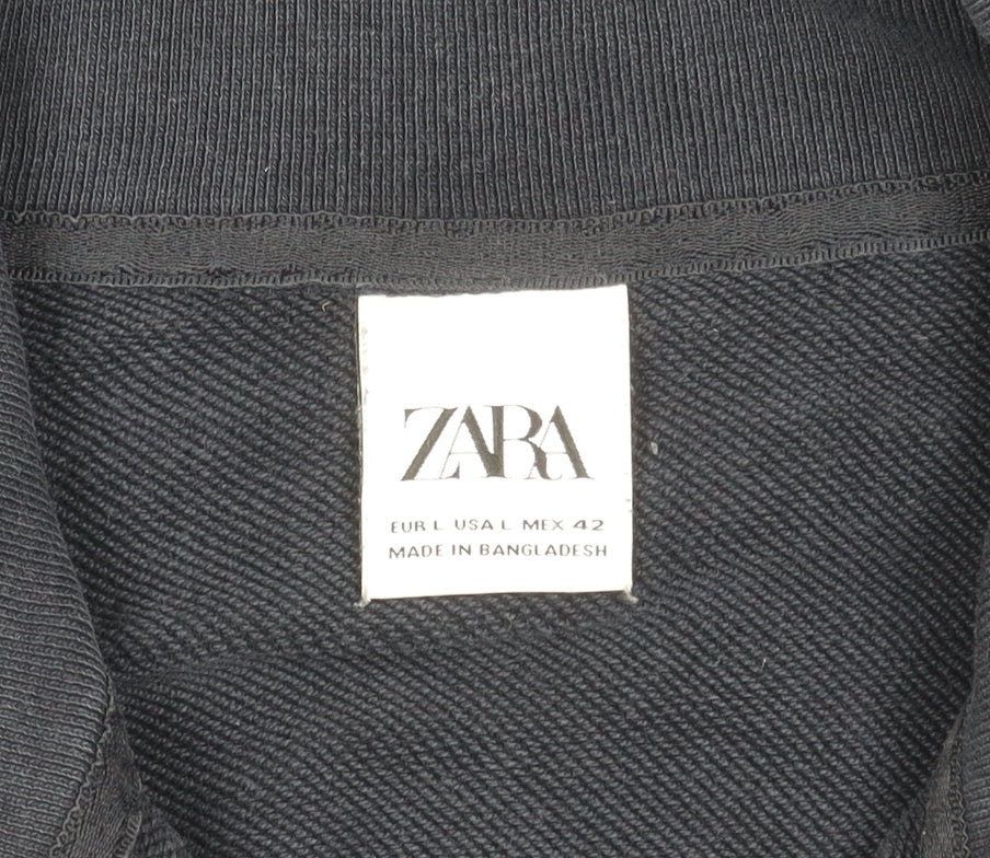 Zara Men's Black L Partial Zip Sweatshirt, High Neck