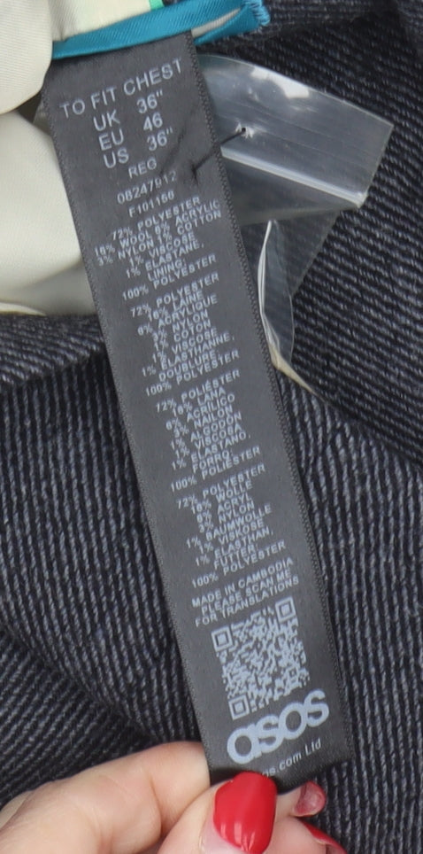 Close-up detail of ASOS Men's Grey Regular Fit Herringbone Blazer 36