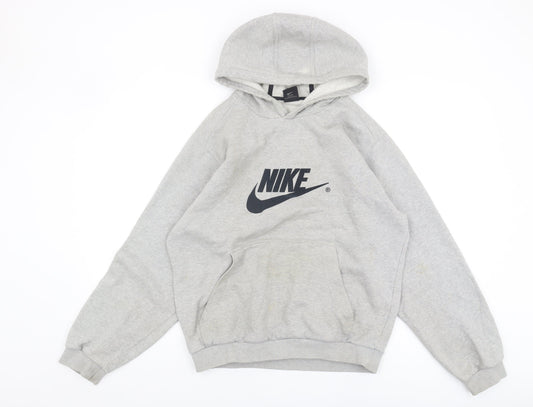 Nike Boys Grey Pullover Hoodie S - Logo, Hooded, Warm