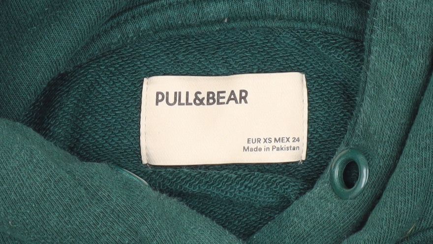 Unisex Adults UK Size XS Pull&Bear Green Pullover Hoodie