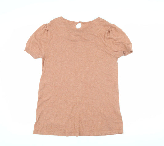 Next Women Brown Collared Short Sleeve Beaded Top Size 10
