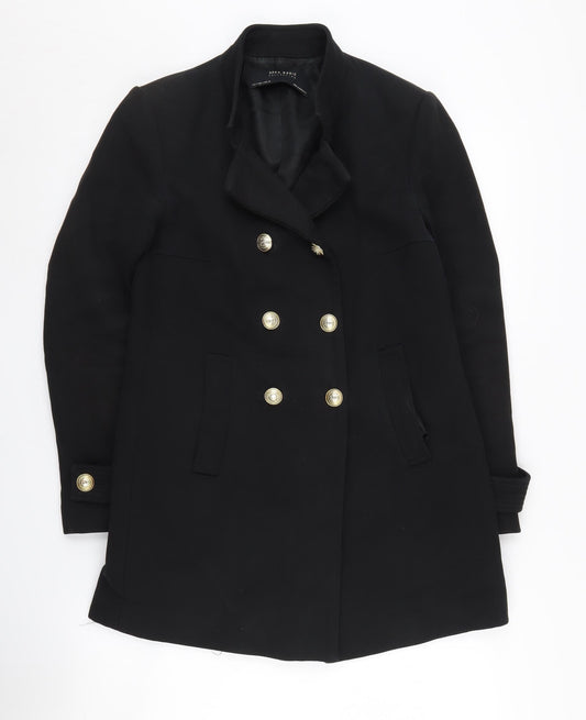 Womens UK Size S Zara Basic Black Pea Coat
