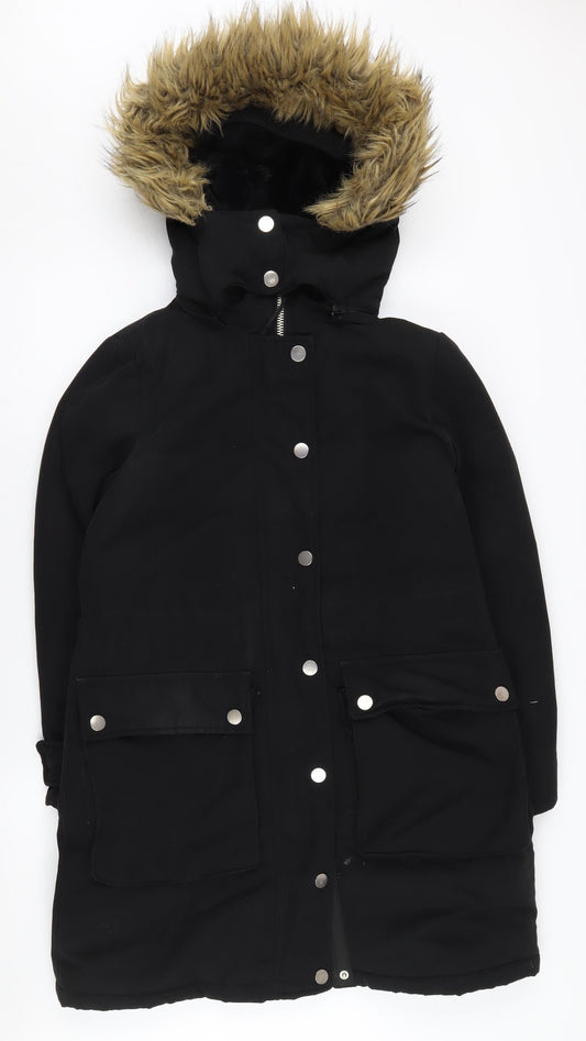 Womens UK Size 8 Warehouse Black Parka Coat