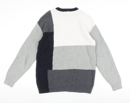 Zara Men's Black Grey White Geometric Pullover Jumper