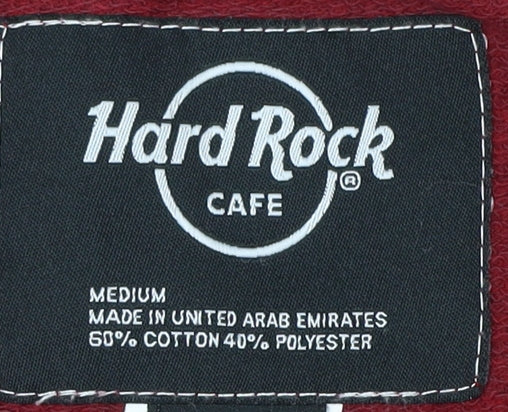 Close-up detail of Hard Rock Cafe Red Sweatshirt, Medium, unisex adults, graphic print