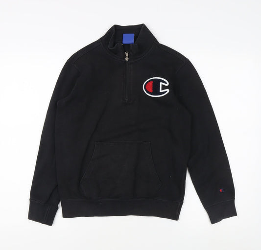 Additional front view of Champion Teens Black Logo Henley Hoodie L