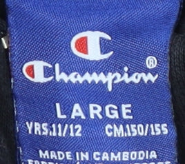 Close-up detail of Champion Teens Black Logo Henley Hoodie L