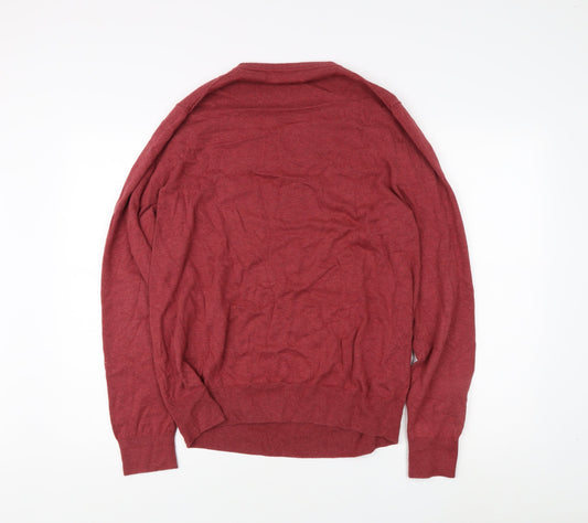 Marks and Spencer Men's Red V-Neck Cotton Jumper L