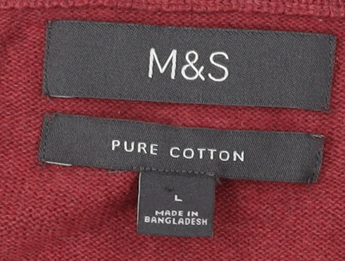 Marks and Spencer Men's Red V-Neck Cotton Jumper L