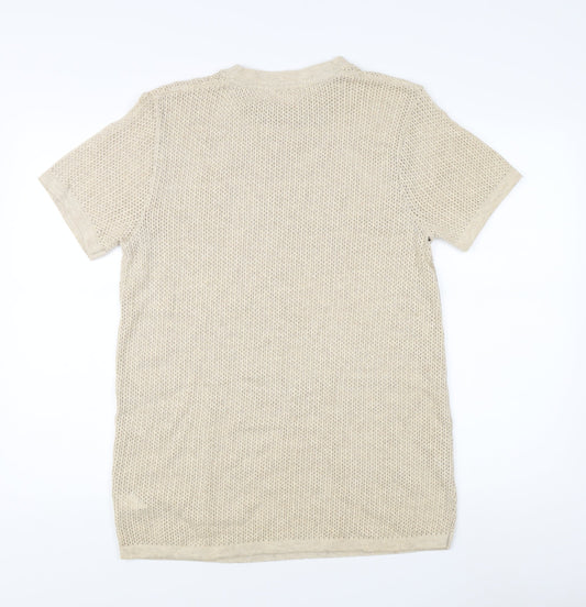 River Island Men's Beige M Open-Knit Pullover Jumper