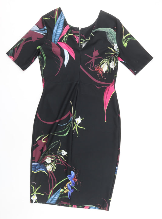 Next Women's Black Floral Sheath Dress Size 14