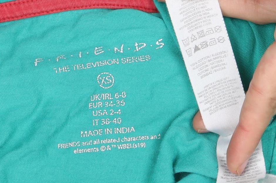 Friends Women's Green XS Crew Neck T-Shirt Pyjama Top