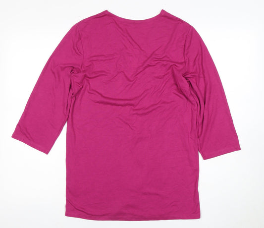 Cotton Traders Women's Pink 3/4 Sleeve V-Neck Open Front Top