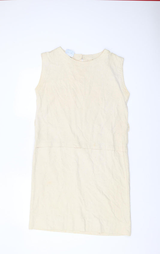 Additional front view of Wallis Beige Silk Shift Dress, UK 10, Women's Vintage