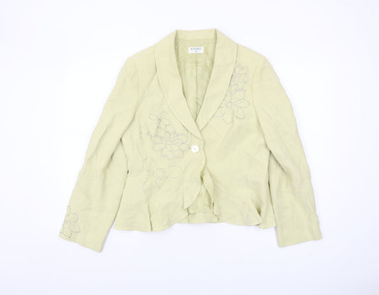 Additional front view of Kaliko Women’s Ivory Floral Silk Linen Blazer UK 14