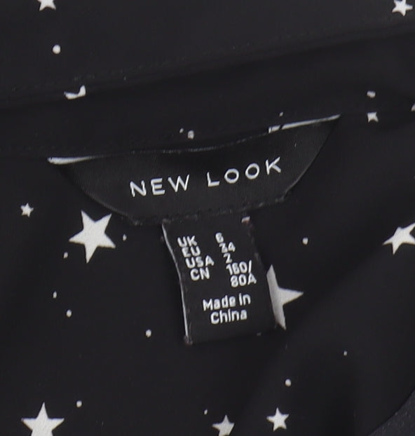 New Look Women's Black Star Print Blouse Size 6