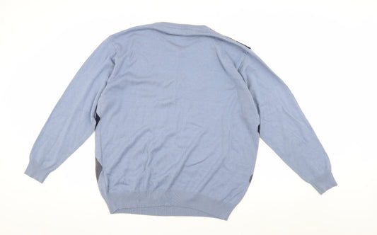 EWM Men's Blue Argyle Jumper Size L Cotton Acrylic