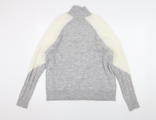 Miss Selfridge Women's Grey Cable-Knit Jumper Size 6