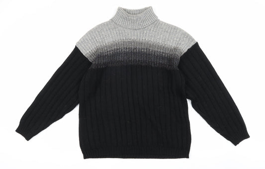 Additional front view of BHS unisex black roll neck wool blend jumper