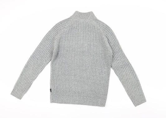 Burton Menswear Grey Henley Jumper, S, Cable-Knit