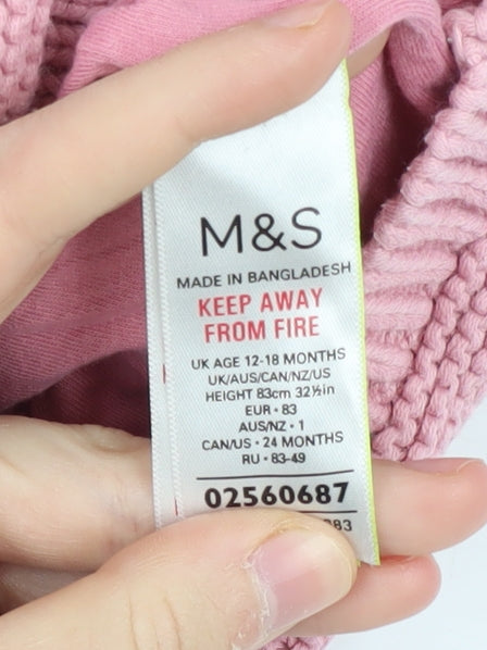 Brand and care label for Marks & Spencer Pink Baby Jacket 12-18 Months Cotton