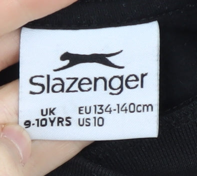 Brand and care label for Slazenger boys’ black crew neck sweatshirt 9-10 years