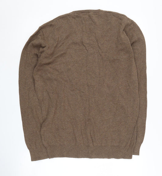 Greenwoods Men's Brown Medium V-Neck Cotton Jumper