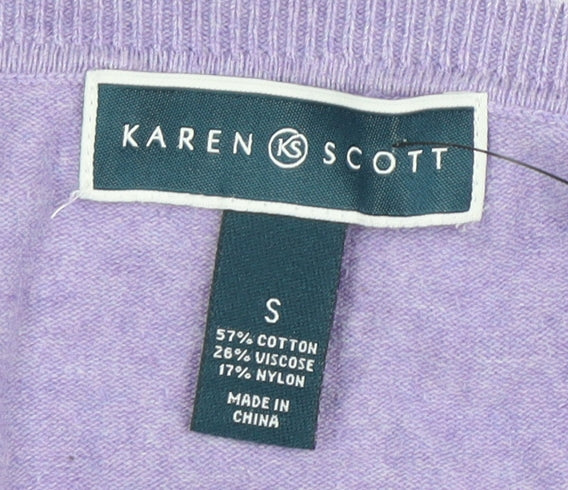 Karen Scott Women's Purple Cardigan S Knit Button