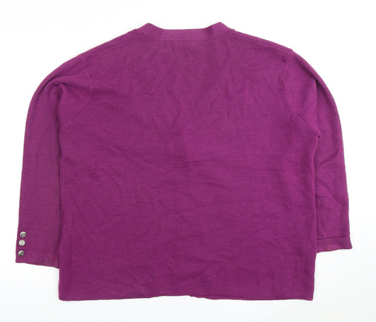 Damart Women's Purple Cardigan XL 3/4 Sleeve Pockets