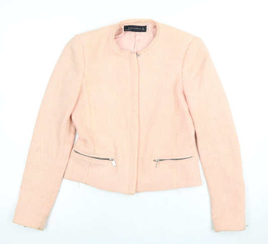 Zara Women's Pink Tweed Slim Jacket, Size S