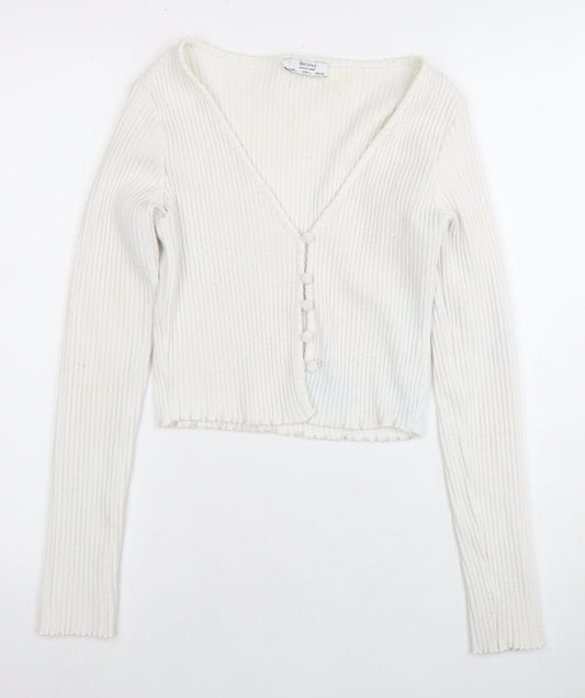 Womens UK Size 2 Bershka White Cardigan Jumper