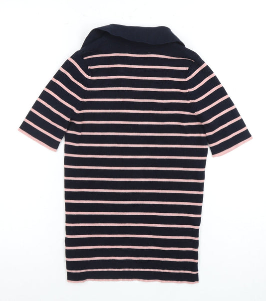 Marks & Spencer Women's Small Navy Pink Striped Polo